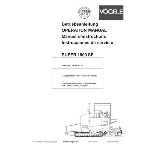 Pavimentadora de esteiras Vögele SUPER 1800SF em pdf manual de operação e manutenção - Vögele manuais - VGL-2010670-EN