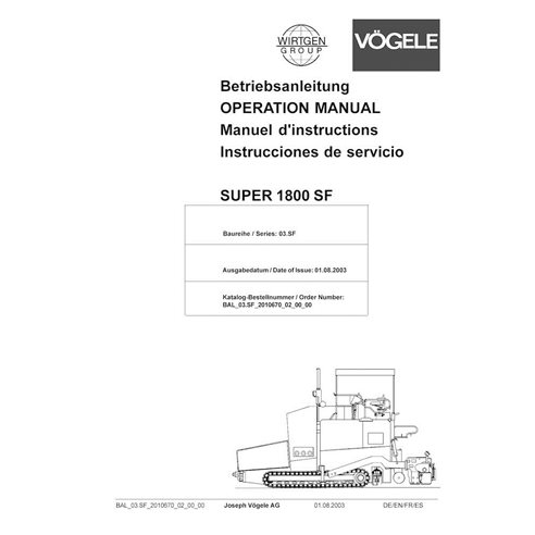 VGL-2010670 Vögele SUPER 1800SF tracked paver pdf operation and maintenance manual