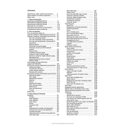 CLA-1843496 Manual del operador de la cosechadora claas Dominator 56-76