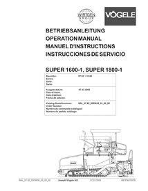 Manuel d'utilisation et d'entretien pdf du finisseur sur chenilles Vögele SUPER 1600-1, 1800-1 (07.82) - Vögele manuels - VGL...