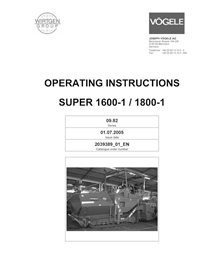 Manuel d'utilisation et d'entretien pdf du finisseur sur chenilles Vögele SUPER 1600-1, 1800-1 (09.82) - Vögele manuels - VGL...