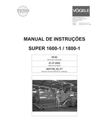 Finisseur sur chenilles Vögele SUPER 1600-1, 1800-1 (09.82) pdf manuel d'utilisation et d'entretien PT - Vögele manuels - VGL...