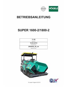 Vögele SUPER 1600-2, 1800-2 (11.82) tracked paver pdf operation and maintenance manual DE - Vögele manuals - VGL-2054040-05-DE