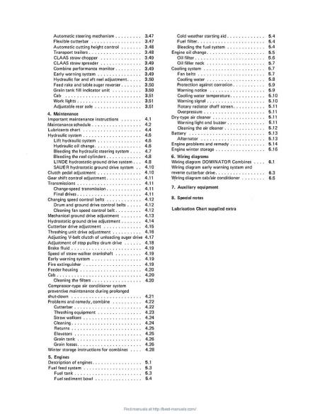 CLA-1843496 Manual del operador de la cosechadora claas Dominator 56-76