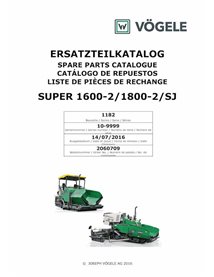 Pavimentadora de esteiras Vögele SUPER 1600-2, 1800-2 (11.82) catálogo de peças em pdf - Vögele manuais - VGL-2060709-PC