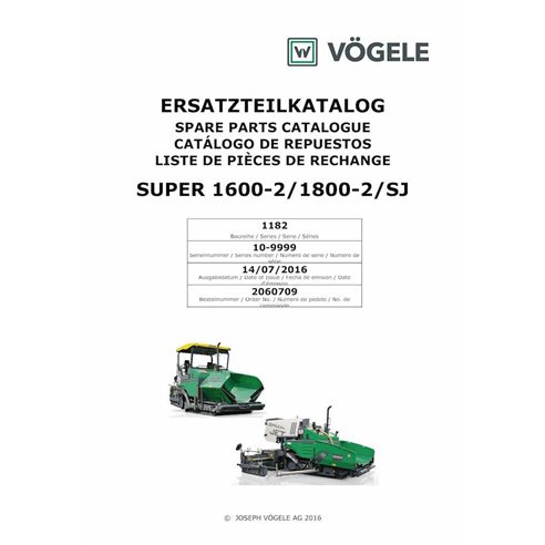 Pavimentadora de esteiras Vögele SUPER 1600-2, 1800-2 (11.82) catálogo de peças em pdf - Vögele manuais - VGL-2060709-PC