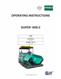 Pavimentadora de esteiras Vögele SUPER 1800-2 (12.82) em pdf manual de operação e manutenção - Vögele manuais - VGL-2122921-EN