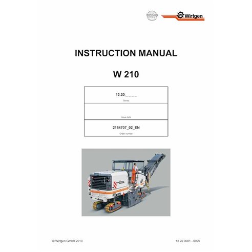Fresadora Wirtgen W210 (13.20) pdf manual de operação e manutenção - Wirtgen manuais - WRT-2154707-02-EN