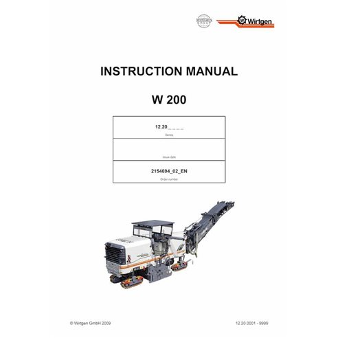 Fresadora Wirtgen W200 (12.20) pdf manual de operação e manutenção - Wirtgen manuais - WRT-2154694-02-EN