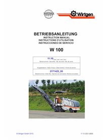 Fresadora Wirtgen W100 (11.10) pdf manual de operación y mantenimiento - Wirtgen manuales - WRT-2171423-00