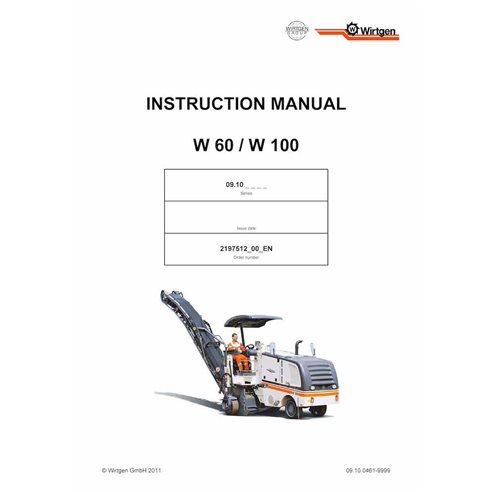 WRT-2197512-00 Manuel d'utilisation et d'entretien pdf de la fraiseuse Wirtgen W60, W100 (09.10)