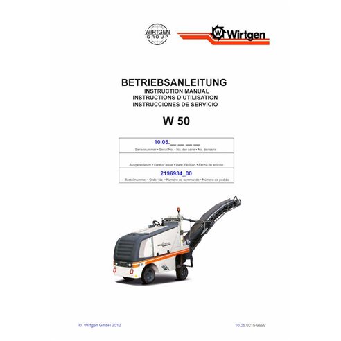 Wirtgen W50 (10.05) fresadora pdf manual de operação e manutenção - Wirtgen manuais - WRT-2196934