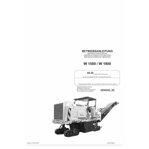 Fresadora Wirtgen W1500, W1900 (08.20) manual de operación y mantenimiento pdf - Wirtgen manuales - WRT-2095293-06