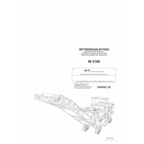 Fresadora Wirtgen W2100 (09.21) manual de operación y mantenimiento pdf - Wirtgen manuales - WRT-2095292-06