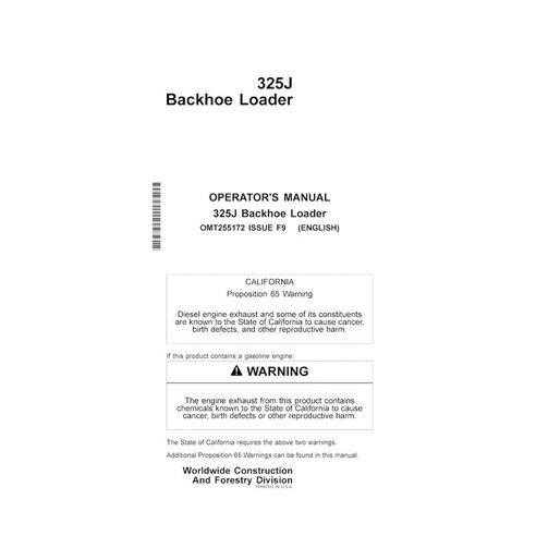 John Deere 325J backhoe loader pdf operator's manual  - John Deere manuals - JD-OMT255172-EN