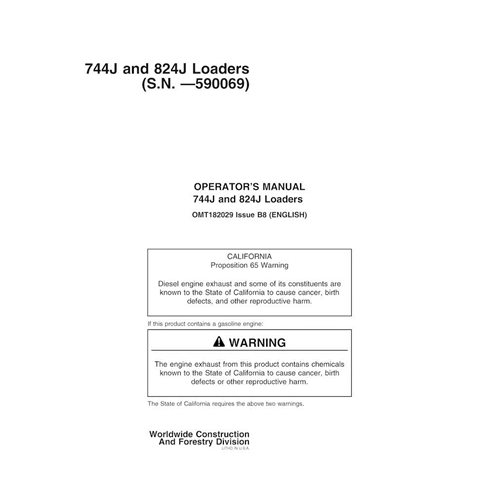 Manuel de l'opérateur pdf pour chargeuse sur pneus John Deere 744J, 824J SN -590069 - John Deere manuels - JD-OMT182029-EN