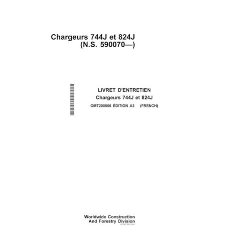 JD-OMT200806-FR John Deere 744J, 824J SN 590070 wheel loader operator's manual FR (OMT200806)