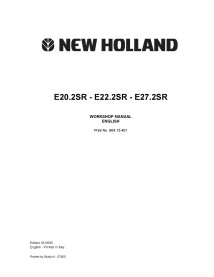 New Holland E20.2SR, E22.2SR, E27.2SR mini excavator workshop manual - New Holland Construction manuals - NH-60413401