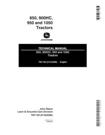 John Deere 850, 900HC, 950, 1050 trator utilitário compacto manual técnico em pdf - John Deere manuais - JD-TM1192-EN