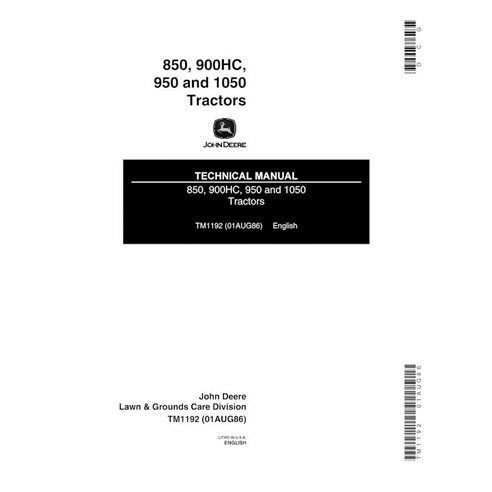 John Deere 850, 900HC, 950, 1050 trator utilitário compacto manual técnico em pdf - John Deere manuais - JD-TM1192-EN