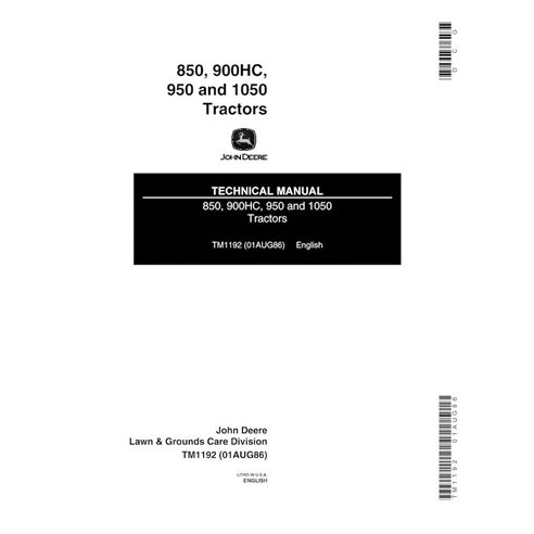 TM1192 John Deere 850, 900HC, 950, 1050 tractor utilitario compacto pdf manual técnico
