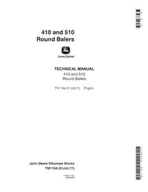 Manual técnico em pdf da enfardadeira John Deere 410, 510 - John Deere manuais - JD-TM1194-EN