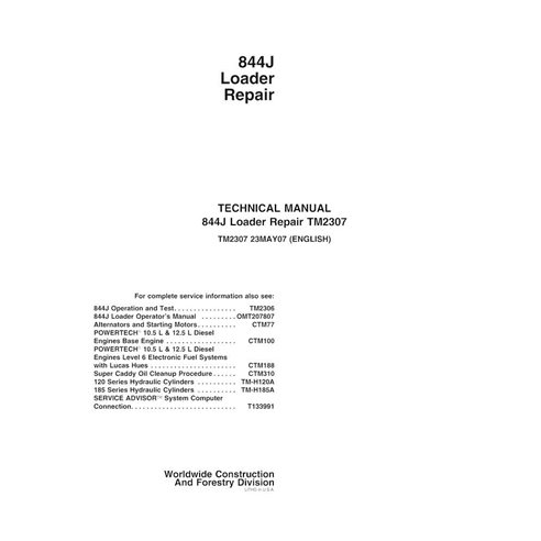TM2307 Manual técnico de reparo da pá carregadeira John Deere 844J (TM2307)