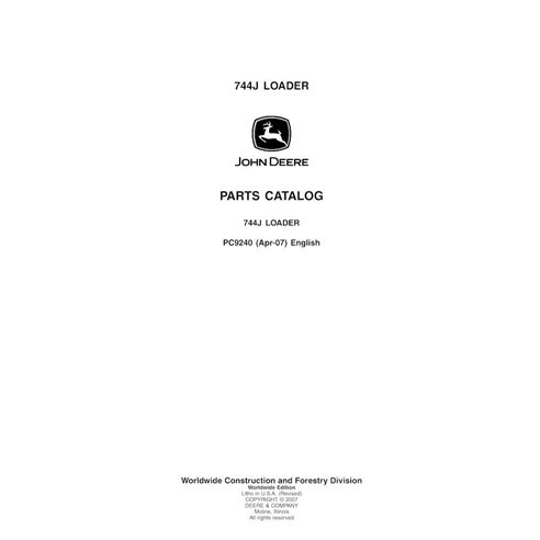 Catálogo de peças em pdf da carregadeira de rodas John Deere 744J - John Deere manuais - JD-PC9240