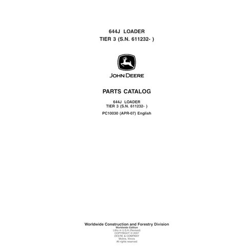 JD-PC10030 John Deere 644J Tier 3 wheel loader parts catalog (PC10030)