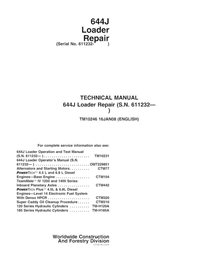 Manuel technique de réparation pdf de la chargeuse sur pneus John Deere 644J - John Deere manuels - JD-TM10246-EN