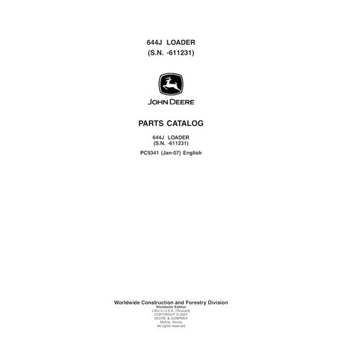 Catálogo de peças em pdf da carregadeira de rodas John Deere 644J - John Deere manuais - JD-PC9341