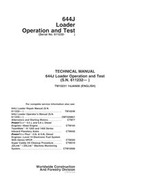 TM10231 John Deere 644J wheel loader operation and test technical manual (TM10231)
