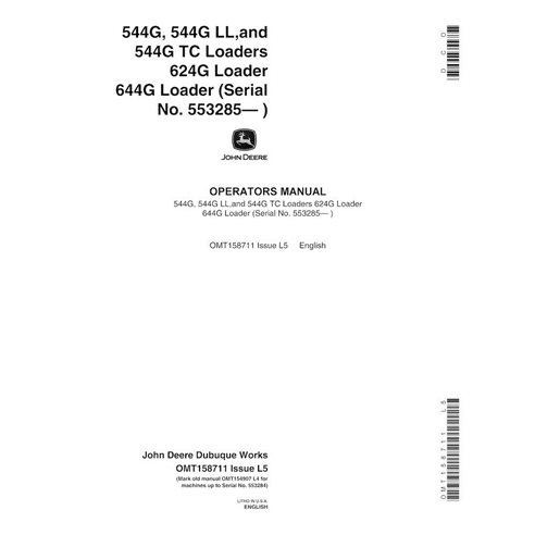 John Deere 544G, 544G LL, 544G TC, 624G, 644G (SN 553285-557738) manual do operador em pdf da carregadeira de rodas - John De...