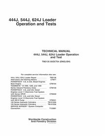 Cargador de ruedas John Deere 444J, 544J, 624J manual técnico de operación y prueba en pdf - John Deere manuales - JD-TM2135-EN