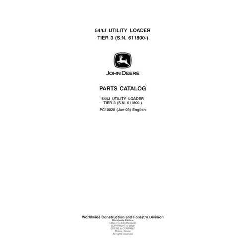 Catalogue de pièces pdf pour chargeuse sur pneus John Deere 544J Tier 3 (SN 611800-) - John Deere manuels - JD-PC10028