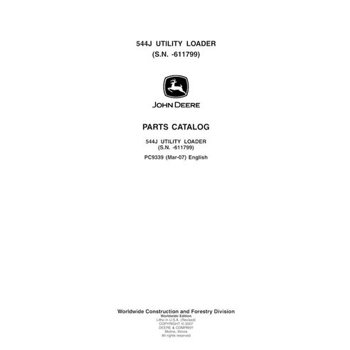 Manual técnico de reparación en pdf del cargador de ruedas John Deere 544J (SN -611779) - John Deere manuales - JD-PC9339