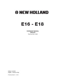 New Holland E16 - E18 mini excavator workshop manual - New Holland Construction manuals - NH-60413396