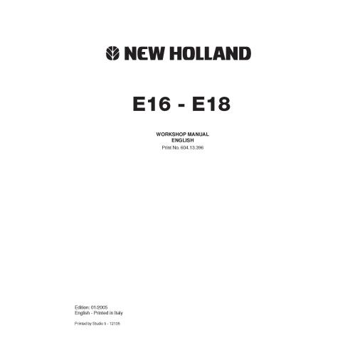 Manual de taller de la miniexcavadora New Holland E16 - E18 - Construcción New Holland manuales