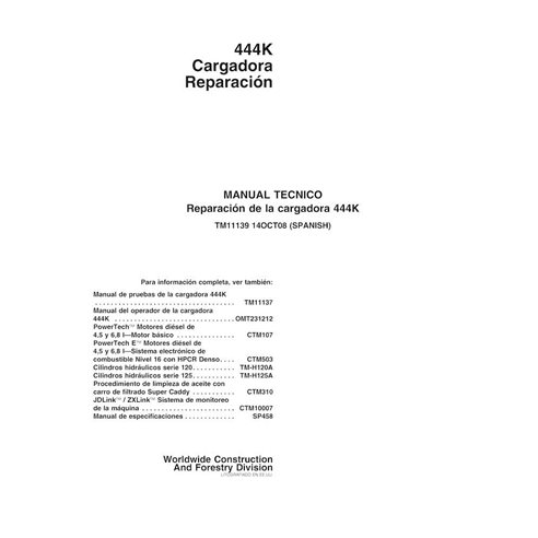 Manual técnico de reparo em pdf da carregadeira de rodas John Deere 444K (SN -642100) ES - John Deere manuais - JD-TM11139-ES