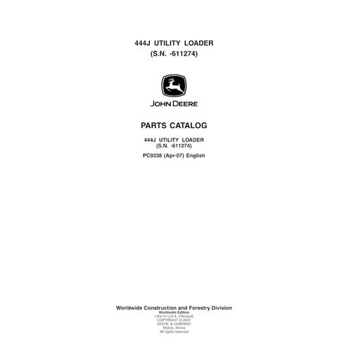 Catálogo de peças em pdf da carregadeira de rodas John Deere 444J (SN -611274) - John Deere manuais - JD-PC9338