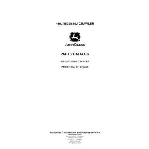 Catálogo de peças em pdf para escavadeira de esteira John Deere 450J, 550J, 650J - John Deere manuais - JD-PC9387