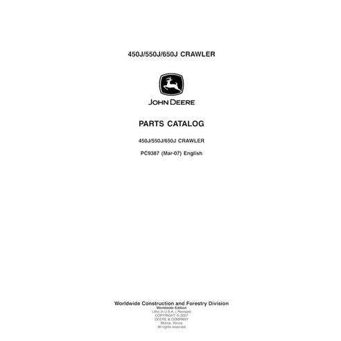 JD-PC9387 John Deere 450J, 550J, 650J crawler dozer parts catalog (PC9387)