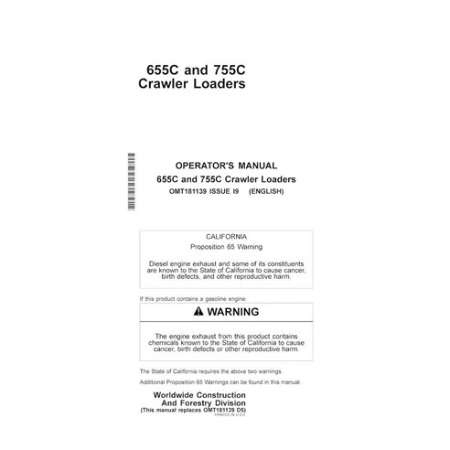 JD-OMT181139 John Deere 655C, 755C crawler loader operator's manual (OMT181139)