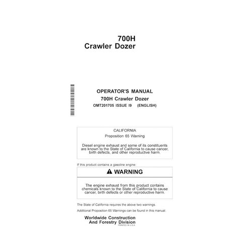 Manuel de l'opérateur pdf de la chargeuse sur chenilles John Deere 700H - John Deere manuels - JD-OMT201705-EN