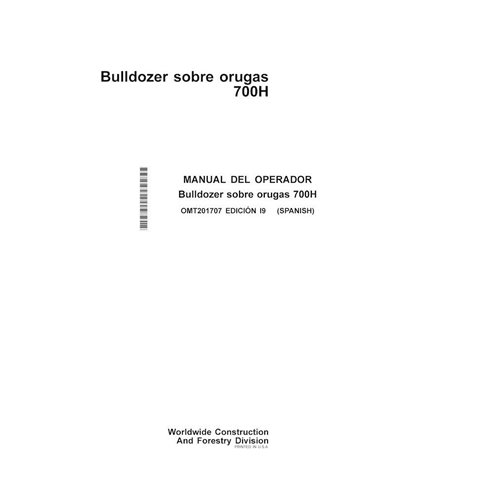 Manual do operador em pdf da carregadeira de esteira John Deere 700H ES - John Deere manuais - JD-OMT201707-ES