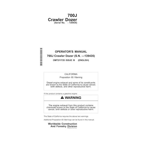 JD-OMT211725 Manual do operador em pdf da carregadeira de esteira John Deere 700J (SN -139435)