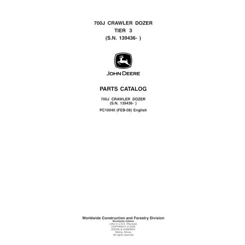 Cargadora sobre orugas John Deere 700J (SN 139436-) catálogo de piezas en pdf IT - John Deere manuales - JD-PC10040