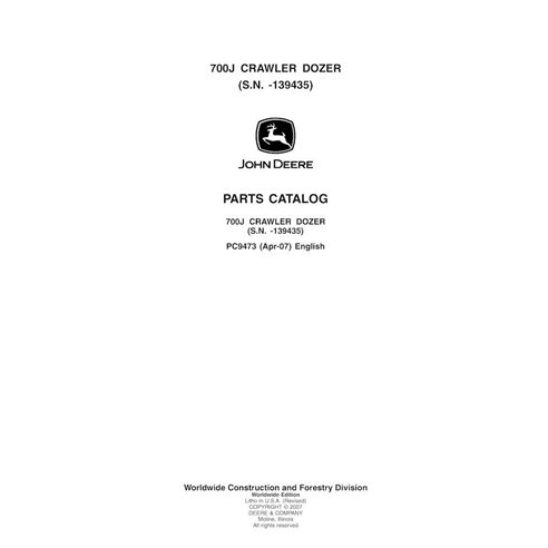 JD-PC9473 John Deere 700J (SN -139435) crawler loader parts catalog IT (PC9473)