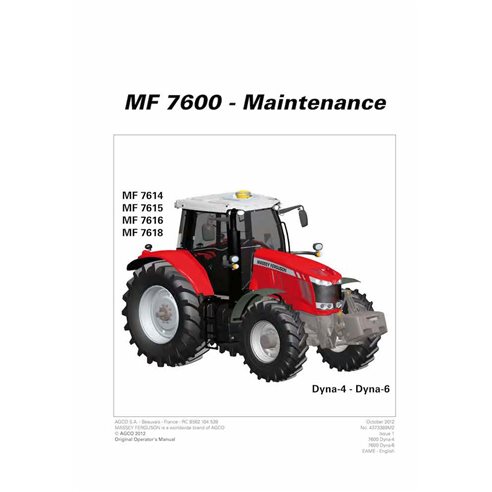 Manual de manutenção em pdf do trator Massey Ferguson 7614, 7615, 7616, 7618 - Massey Ferguson manuais - MF-4373389M2-EN