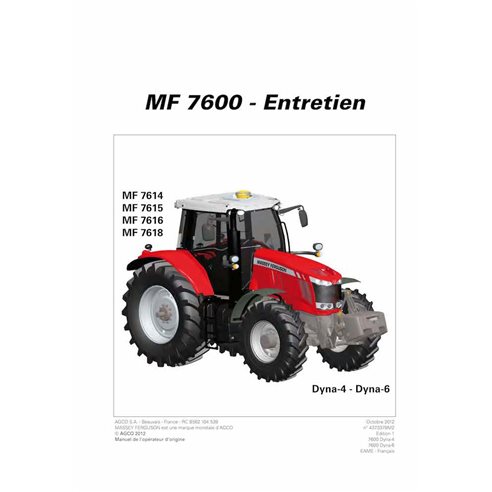 Manuel d'entretien pdf tracteur Massey Ferguson 7614, 7615, 7616, 7618 FR - Massey-Ferguson manuels - MF-4373379M2-FR